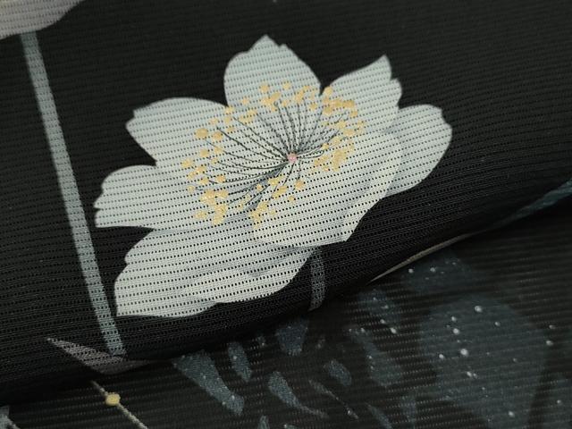 平和屋着物＊夏物 訪問着 絽 草花文 暈し染め 黒地 金彩 正絹 逸品 CABG2255ze