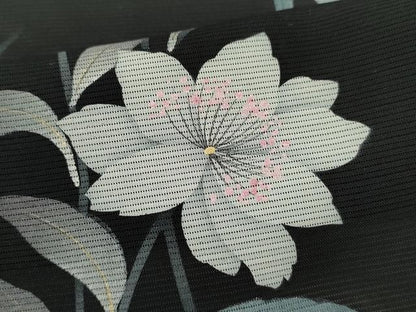 平和屋着物＊夏物 訪問着 絽 草花文 暈し染め 黒地 金彩 正絹 逸品 CABG2255ze