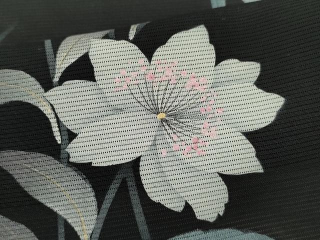 平和屋着物＊夏物 訪問着 絽 草花文 暈し染め 黒地 金彩 正絹 逸品 CABG2255ze