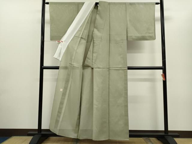 平和屋着物＊人間国宝 芹沢圭介一番弟子 下平清人監修 夏物 色無地 絽縮緬 鶸茶色 正絹 逸品 未使用 CABG2260ze