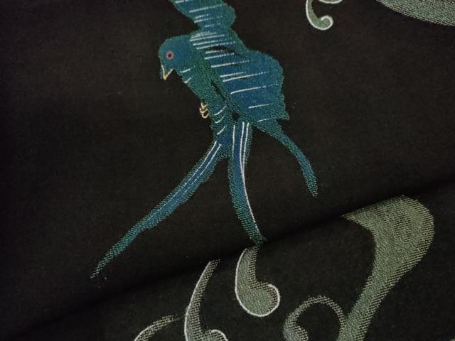 平和屋着物＊夏物 紗紬 立波鳥文 黒地 金彩 正絹 逸品 CABG2261ze