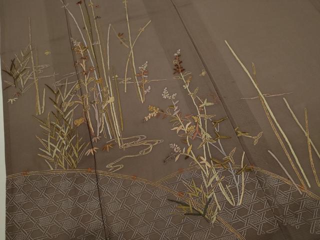 平和屋着物＊夏物 訪問着 絽 総刺繍 籬草花文 金糸 正絹 逸品 CABG2263ze