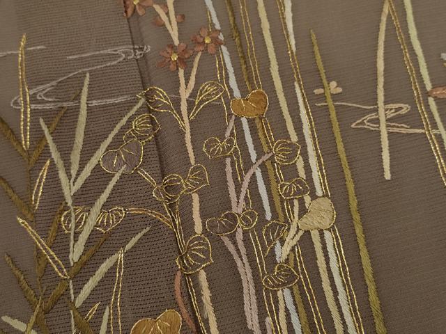 平和屋着物＊夏物 訪問着 絽 総刺繍 籬草花文 金糸 正絹 逸品 CABG2263ze