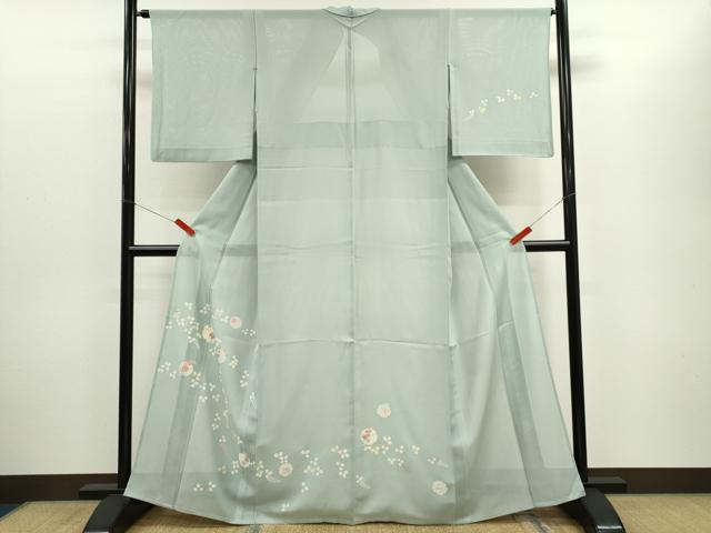 平和屋着物＊夏物 訪問着 絽 雪輪枝花文 銀彩 正絹 逸品 CABG2269ze