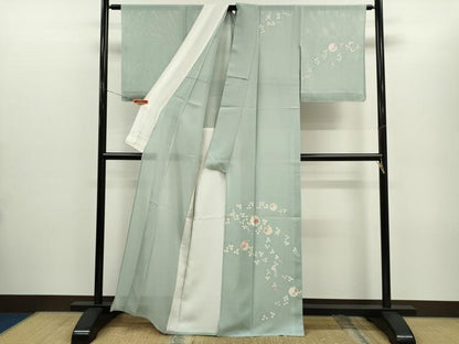 平和屋着物＊夏物 訪問着 絽 雪輪枝花文 銀彩 正絹 逸品 CABG2269ze