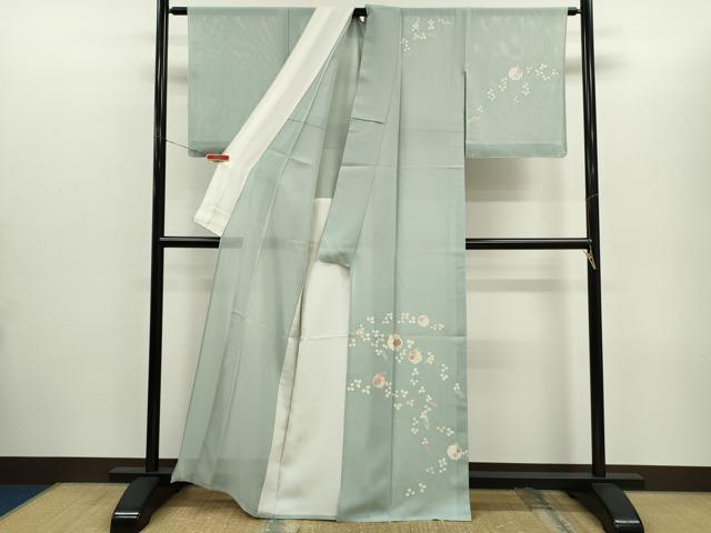 平和屋着物＊夏物 訪問着 絽 雪輪枝花文 銀彩 正絹 逸品 CABG2269ze