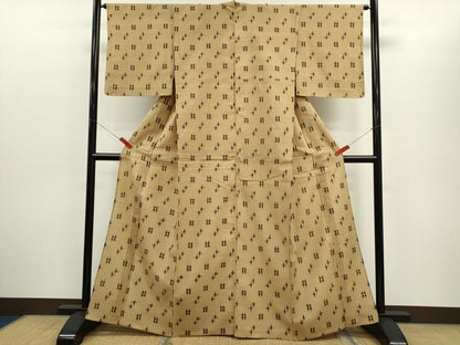 平和屋着物▽上質な紬　単衣　絣文様　正絹　逸品　CABG2270ze