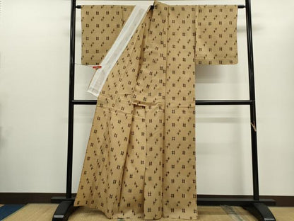 平和屋着物▽上質な紬　単衣　絣文様　正絹　逸品　CABG2270ze