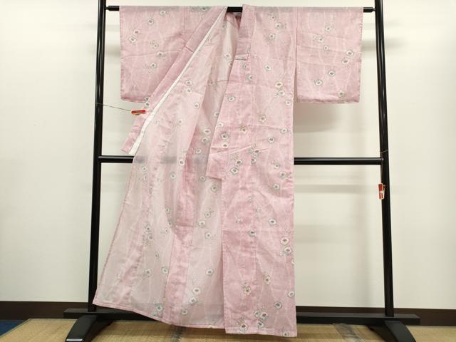 平和屋着物＊夏物 小紋 絽 草花文 洗える着物 未使用 CABG2274ze