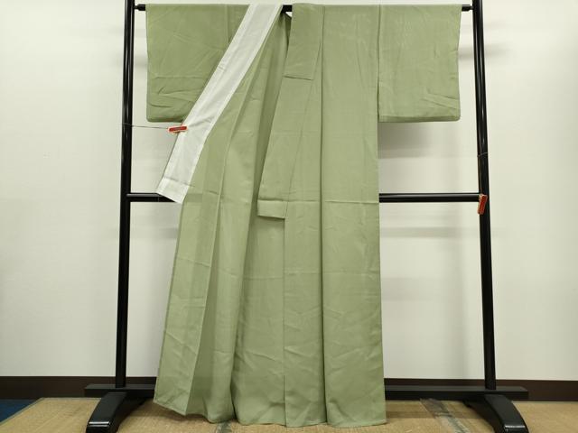 平和屋着物＊夏物 色無地 縦絽 柳茶色 洗える着物 CABG2277ze