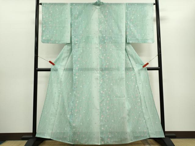 平和屋着物＊夏物 小紋 絽 舞花文 暈し染め 洗える着物 CABG2278ze