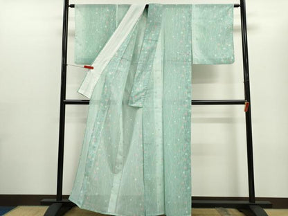 平和屋着物＊夏物 小紋 絽 舞花文 暈し染め 洗える着物 CABG2278ze