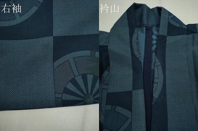 平和屋着物＊夏物　小紋　紗　市松源氏車文　洗える着物　CABG2282ze