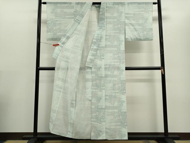 平和屋着物＊夏物　小紋　紗　霞枝花文　洗える着物　CABG2283ze
