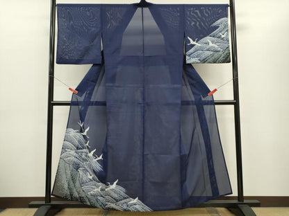 平和屋着物＊夏物　訪問着　絽　飛鶴立波鹿の子文　洗える着物　CABG2299ze