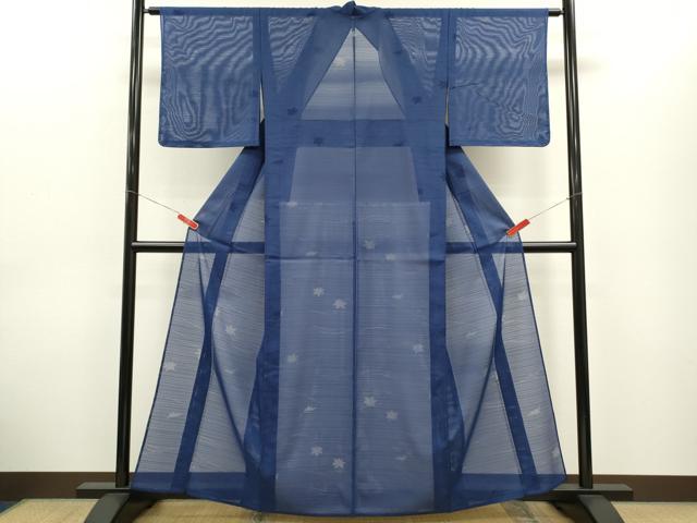 平和屋着物＊夏物　色無地　変わり絽　舞楓紋紗　紺色　洗える着物　未使用　CABG2301ze