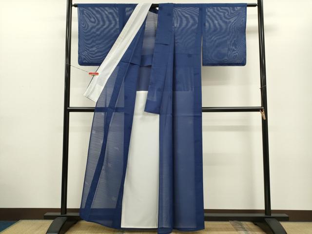 平和屋着物＊夏物　色無地　変わり絽　舞楓紋紗　紺色　洗える着物　未使用　CABG2301ze