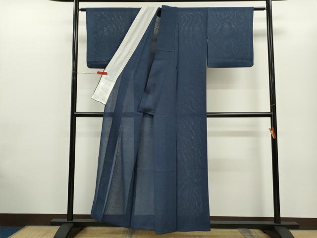 平和屋着物＊夏物　色無地　絽　草木紋紗　青藍色　正絹　逸品　CABG2304ze