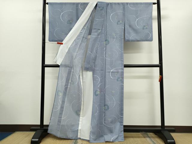 平和屋着物＊夏物　小紋　紗　藤　洗える着物　CABG2312ze
