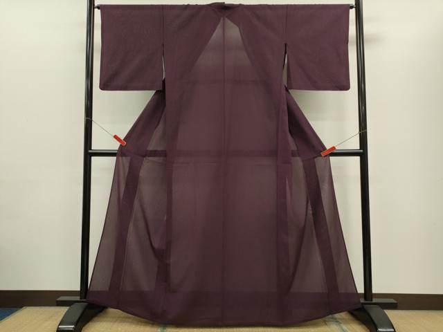 平和屋着物＊夏物　色無地　草木紋紗　似せ紫色　正絹　逸品　CABG2317ze