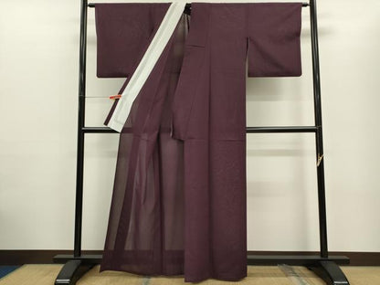 平和屋着物＊夏物　色無地　草木紋紗　似せ紫色　正絹　逸品　CABG2317ze