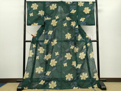 平和屋着物＊夏物　小紋　紗　草花文　洗える着物　CABG2346ze