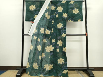 平和屋着物＊夏物　小紋　紗　草花文　洗える着物　CABG2346ze