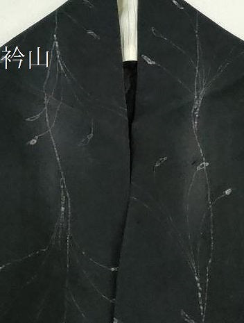 平和屋着物＊夏物　小紋　紗紬　枝花文　黒地　正絹　逸品　CABG2348ze