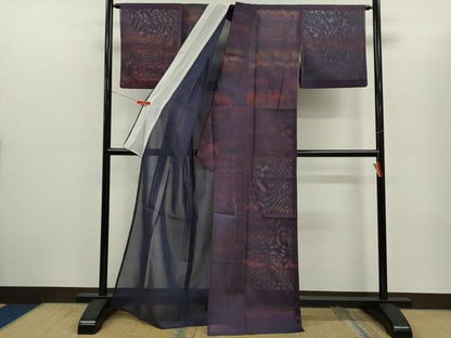 平和屋着物＊夏物　小紋　紗　霞文　正絹　逸品　CABG2349ze