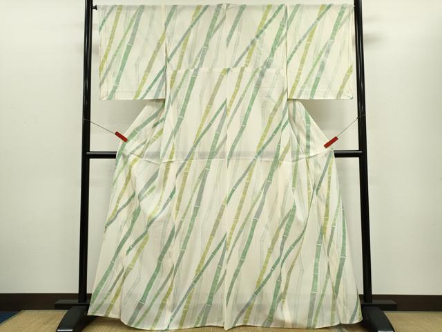 平和屋着物＊夏物　小紋　絽　竹　銀彩　正絹　逸品　未使用　CABG2354ze