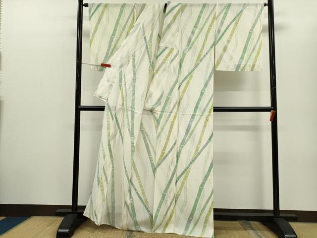 平和屋着物＊夏物　小紋　絽　竹　銀彩　正絹　逸品　未使用　CABG2354ze