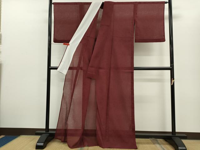 平和屋着物＊夏物　色無地　草木紋紗　葡萄色　洗える着物　CABG2361ze