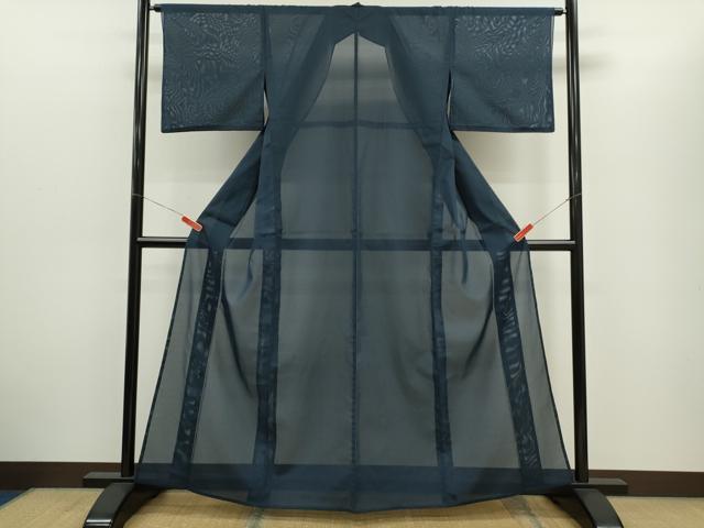 平和屋着物＊夏物　色無地　絽　留紺色　洗える着物　CABG2364ze
