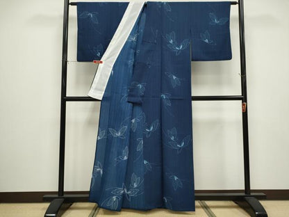 平和屋着物＊夏物　小紋　紗　舞蝶文　洗える着物　CABG2378ze