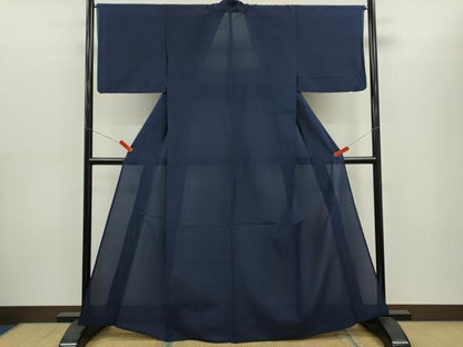 平和屋着物＊夏物　紗紬　紺色　正絹　逸品　CABG2387ze