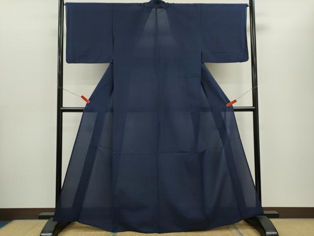 平和屋着物＊夏物　紗紬　紺色　正絹　逸品　CABG2387ze