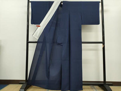 平和屋着物＊夏物　紗紬　紺色　正絹　逸品　CABG2387ze