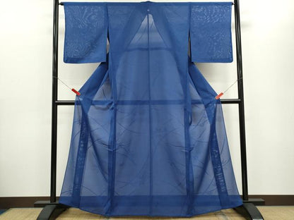 平和屋着物＊夏物　色無地　絽　笹竹紋紗　留紺色　正絹　逸品　CABG2388ze
