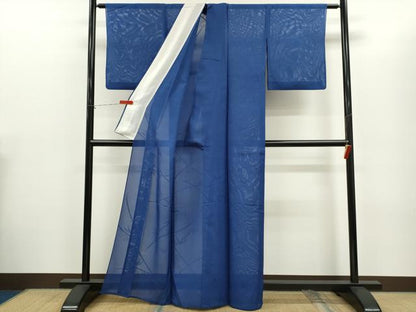 平和屋着物＊夏物　色無地　絽　笹竹紋紗　留紺色　正絹　逸品　CABG2388ze