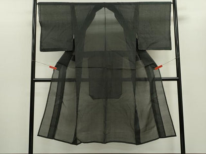 平和屋着物＊夏物　男性　お召　紗　格子柄　正絹　逸品　CABG2389ze