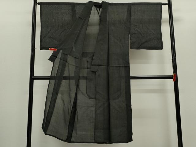 平和屋着物＊夏物　男性　お召　紗　格子柄　正絹　逸品　CABG2389ze