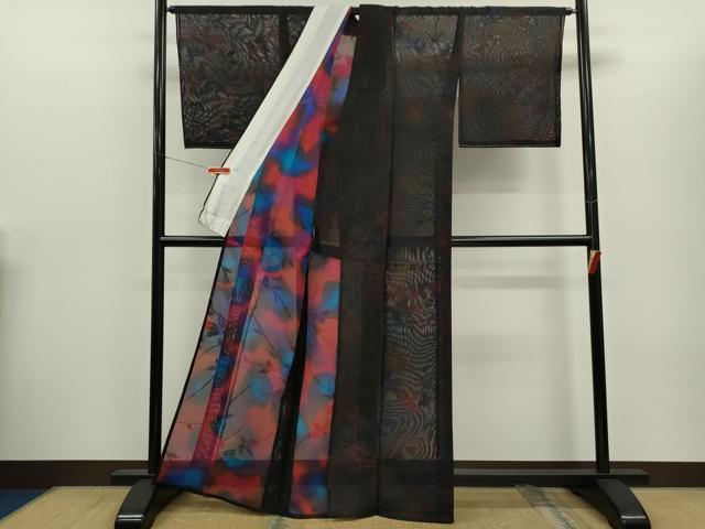 平和屋着物＊夏物　小紋　紗　枝葉文　正絹　逸品　未使用　CABG2393ze