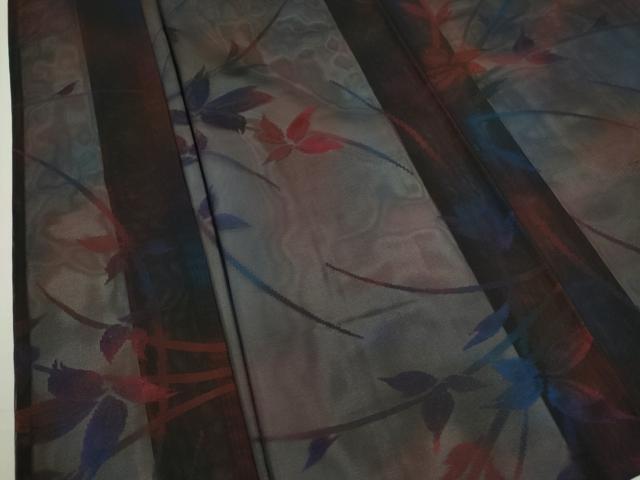 平和屋着物＊夏物　小紋　紗　枝葉文　正絹　逸品　未使用　CABG2393ze