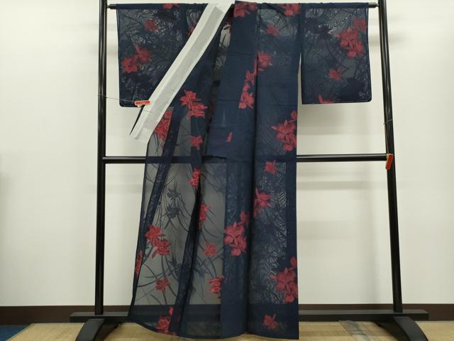 平和屋着物＊夏物　小紋　紗　カトレア　正絹　逸品　未使用　CABG2394ze