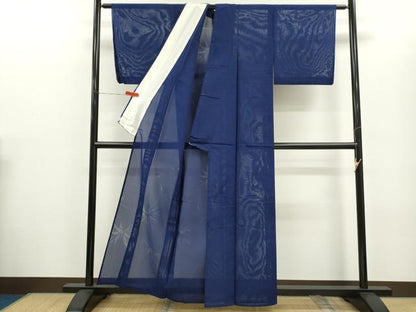 平和屋着物＊夏物　色無地　笹竹紋紗　紺青色　正絹　逸品　CABG2396ze