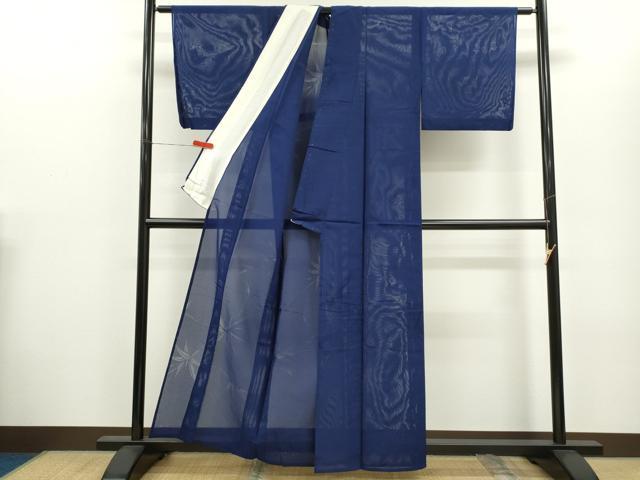 平和屋着物＊夏物　色無地　笹竹紋紗　紺青色　正絹　逸品　CABG2396ze