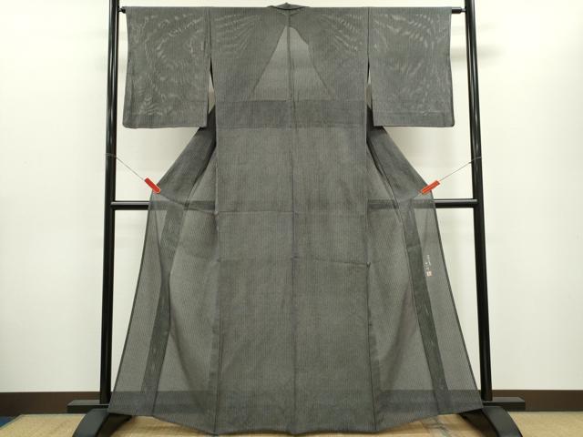 平和屋着物＊夏物　江戸小紋　伝統工芸士　義一作　縦絽　吉祥文　黒地　正絹　逸品　CABG2398ze