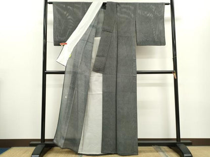 平和屋着物＊夏物　江戸小紋　伝統工芸士　義一作　縦絽　吉祥文　黒地　正絹　逸品　CABG2398ze