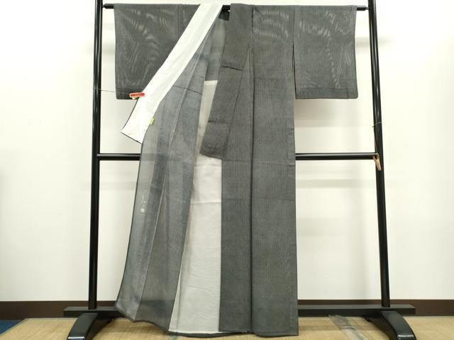 平和屋着物＊夏物　江戸小紋　伝統工芸士　義一作　縦絽　吉祥文　黒地　正絹　逸品　CABG2398ze