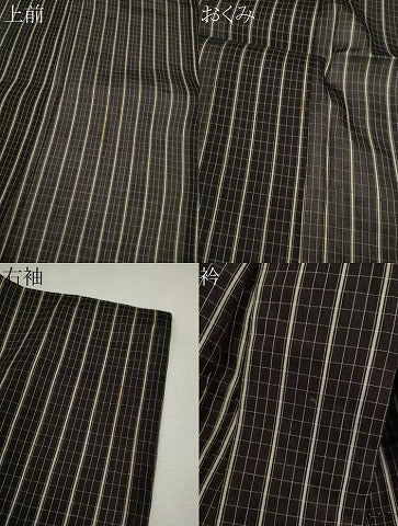 平和屋着物＊夏物　お召　紗　格子柄　正絹　逸品　CABG2399ze